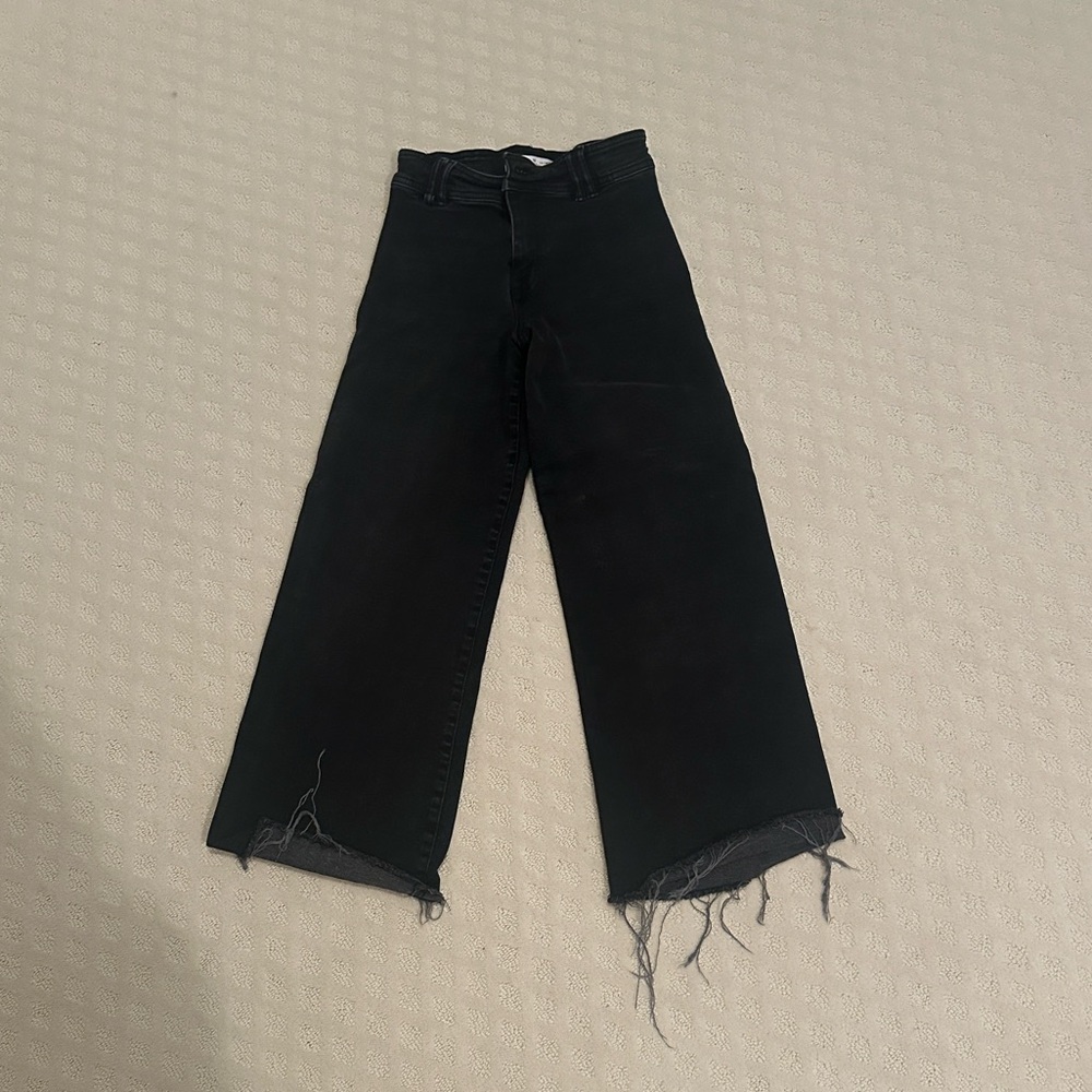 Zara Black Wide Leg Frayed Jeans